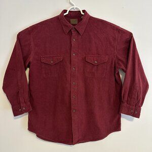 St John's Bay Casual Button Down Mens XL Burgundy Maroon Rugged Flannel Shirt